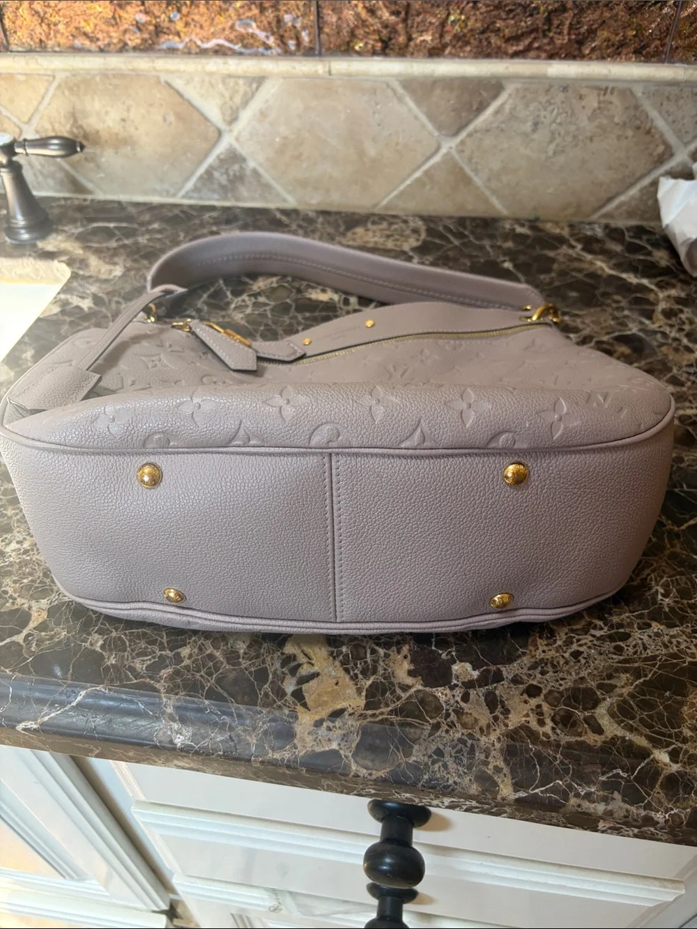 Louis Vuitton Taupe Empreinte Spontini Shoulder Bag with Gold Hardware.